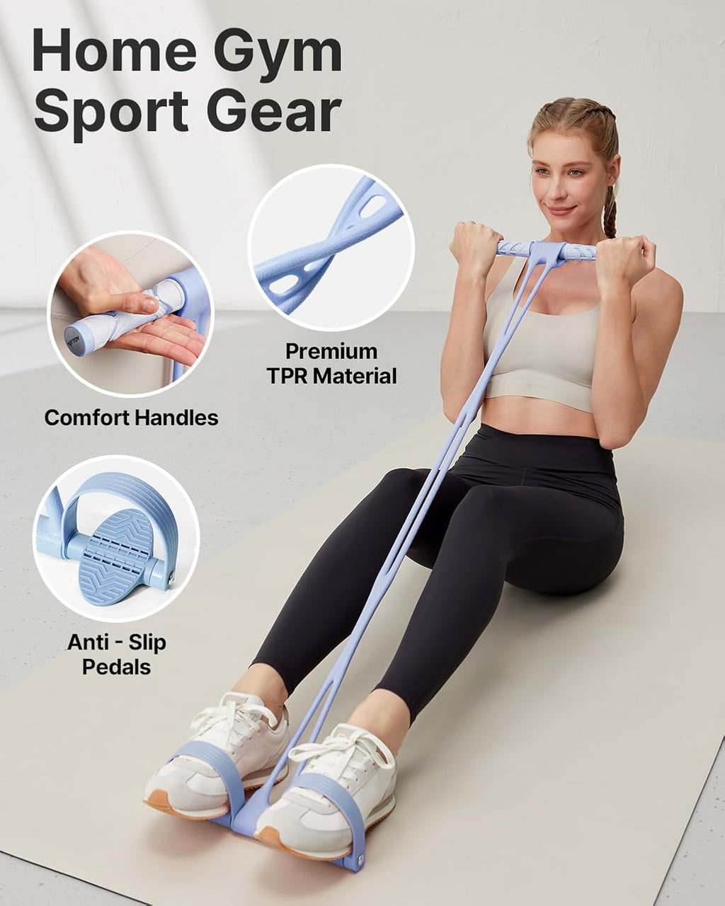 YOTTOY Pedal Resistance Band - Thick Elastic Tension Rope with Handles for Home Gym & Yoga Training