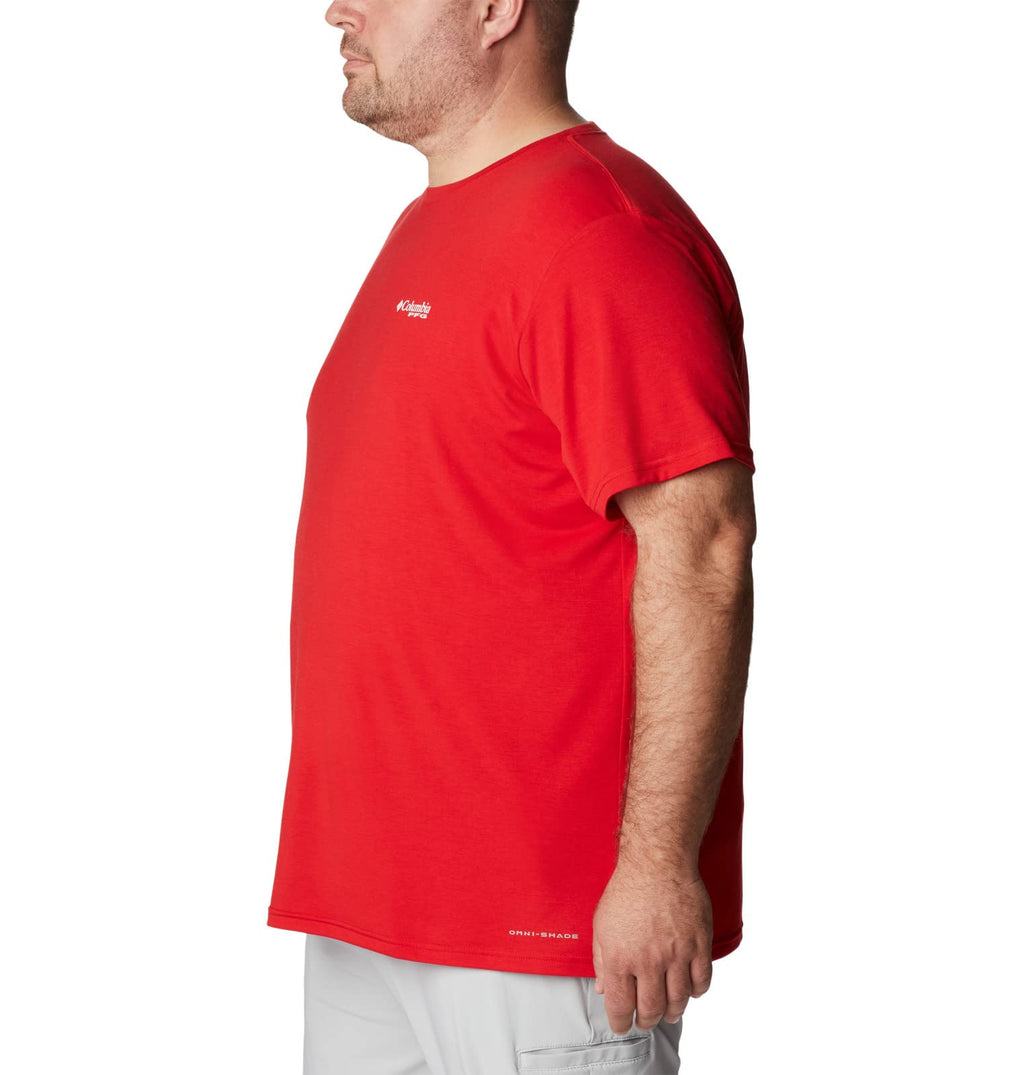 Columbia Men's PFG Triangle Fill Tech Tee Short Sleeve, Red Spark/White Fireworks, Large Tall