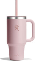 Hydro Flask Travel Tumbler - Insulated Stainless Steel with Handle, Lid & Straw | 32 Oz Tonal Trillium Pink