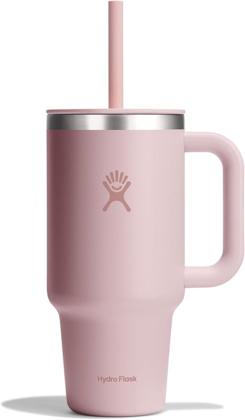 Hydro Flask Travel Tumbler - Insulated Stainless Steel with Handle, Lid & Straw | 32 Oz Tonal Trillium Pink