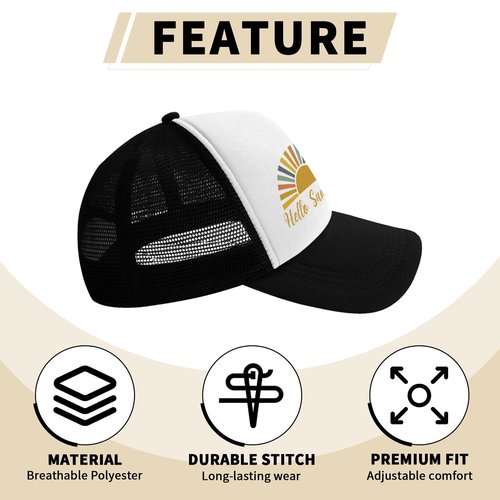 VentuCoven Summer Trucker Hats,Hello Sunshine Trucker Hat Summer Baseball Cap for Women Men Snapback Adjustable Hat Humor Gift Men