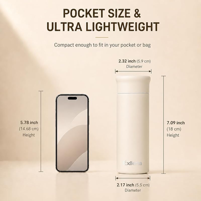 10oz Insulated Water Bottle with Leak-Proof Lid — Slim Stainless Steel Bottle for Espresso & Travel, Butter Cream Edition