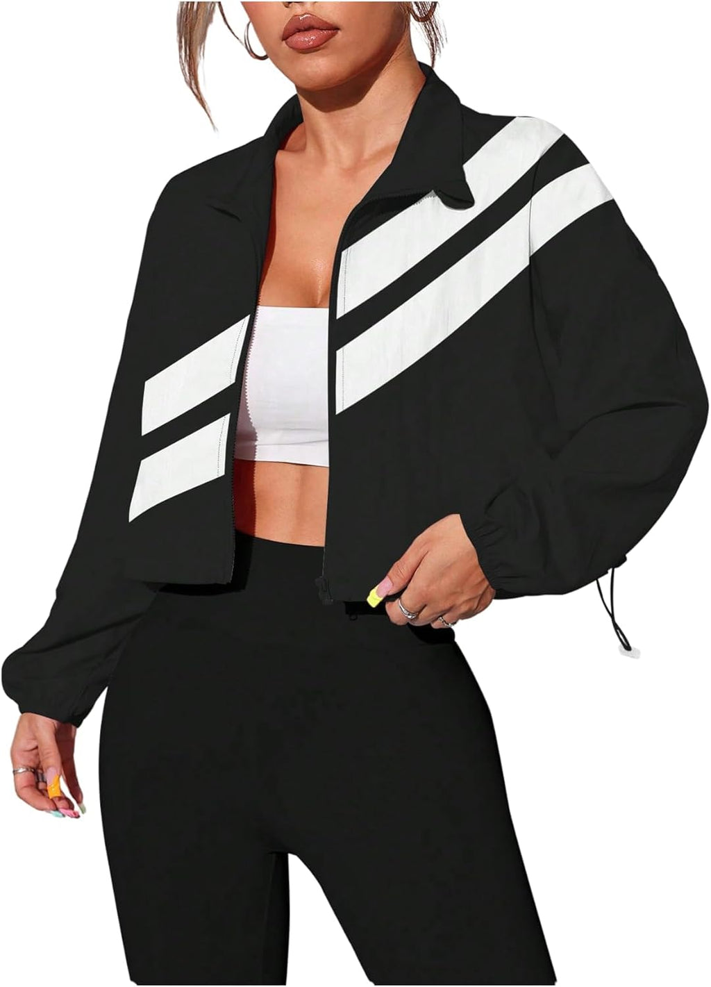 Verdusa Women's Lightweight Athletic Windbreaker Jacket - Cropped Color Block Design