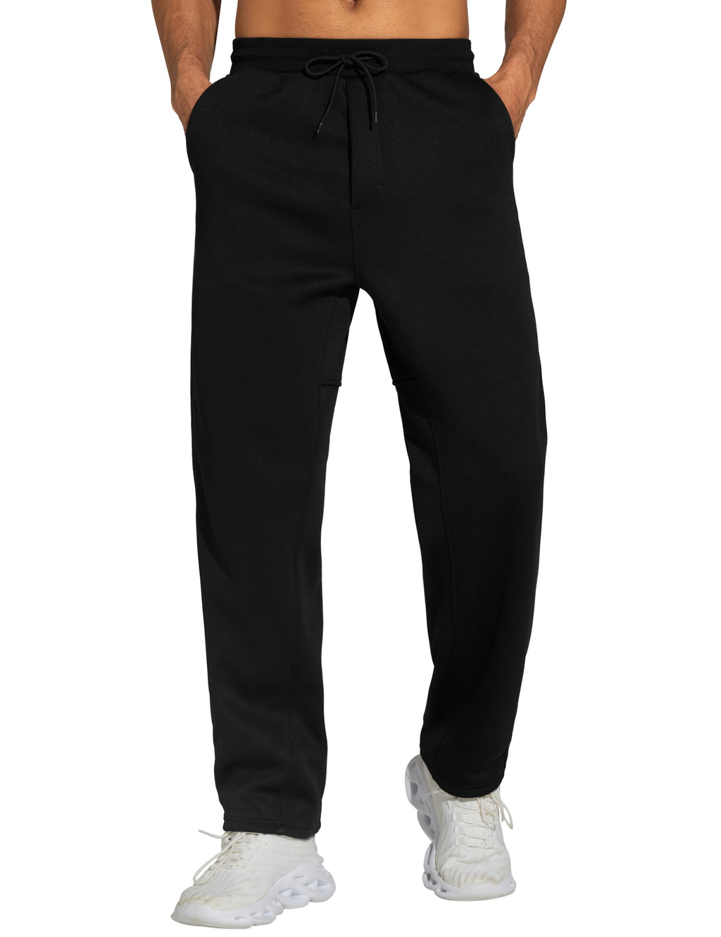 THE GYM PEOPLE Men's Baggy Sweatpants Fleece Drawstring Straight Leg Open Bottom Workout Pants with Pockets Black