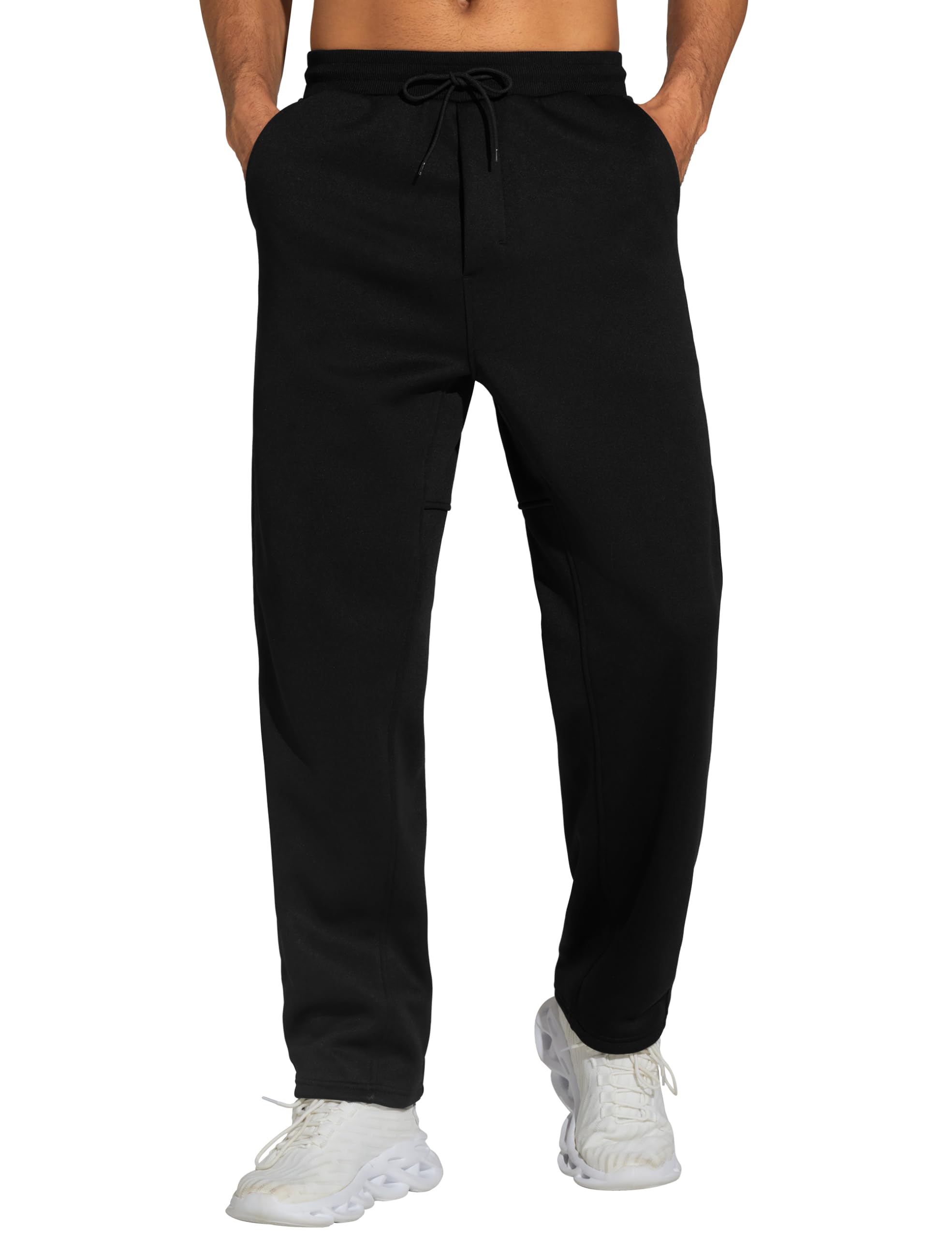 THE GYM PEOPLE Men's Baggy Sweatpants Fleece Drawstring Straight Leg Open Bottom Workout Pants with Pockets Black