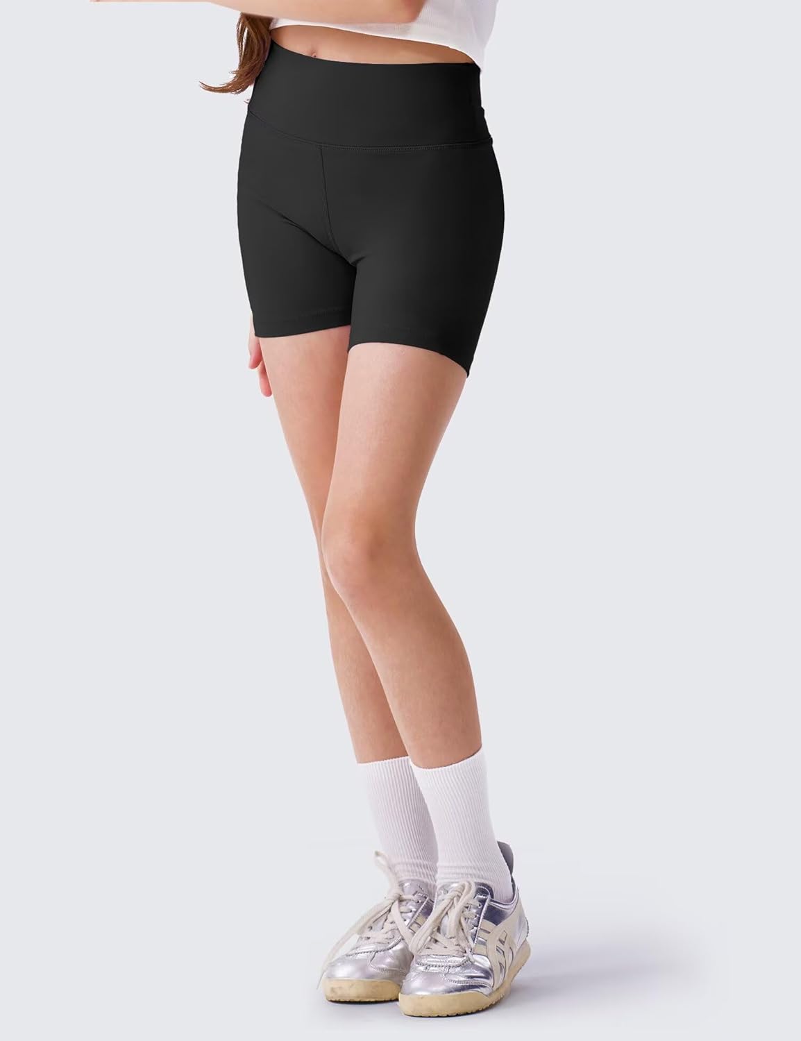 Skiennix Girls' High Waisted Biker Shorts - Stretchy Athletic Workout Shorts for Kids & Teens