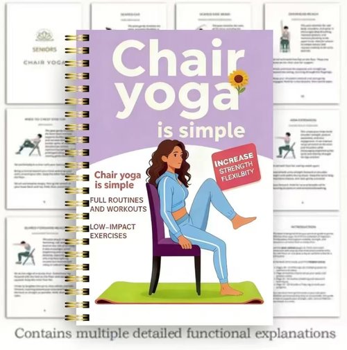 30-Day Chair Yoga Guide by [Brand Name] - 60 Workouts for Weight Loss & Flexibility | Spiral Bound, 5.5x8.3 Inch, Purple