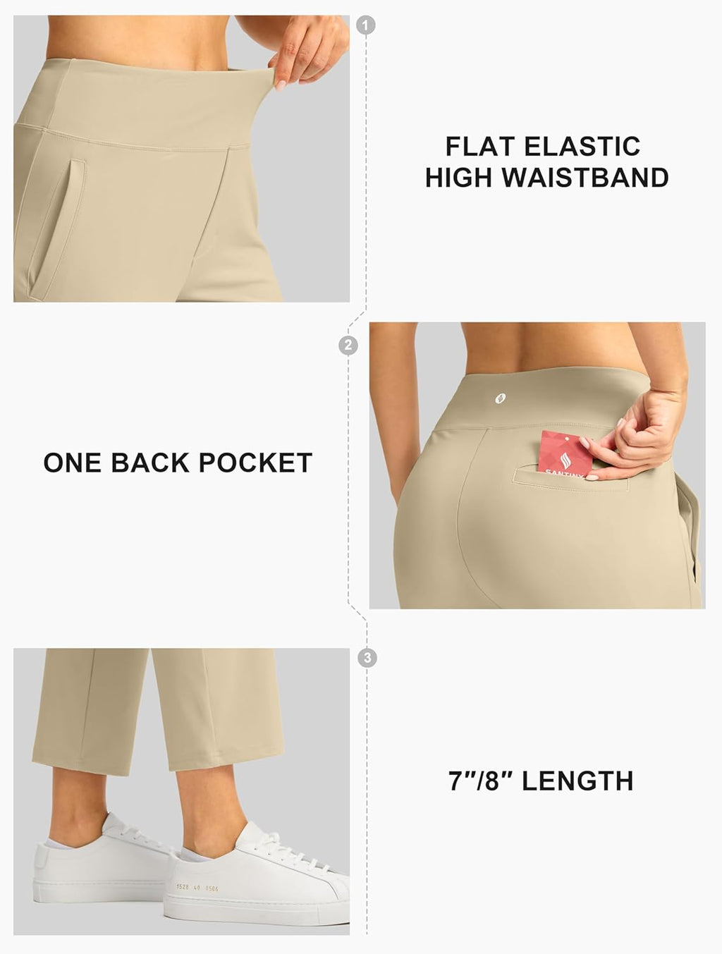SANTINY Women's 7/8 High-Waisted Stretch Ankle Pants - 3 Pockets for Golf, Casual & Travel