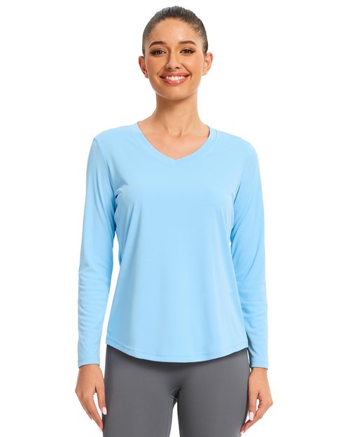 7 Pack Womens Long Sleeve Athletic Shirts UV Sun Protection UPF 50+ Quick Dry Workout Running Tops V Neck SetC XL