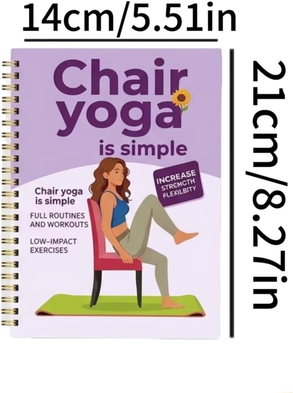 Skiennix 30-Day Chair Yoga Guide Book - 60 Beginner Workouts for Weight Loss & Flexibility | Spiral Bound (5.5x8.3 Inch, Deep Purple)