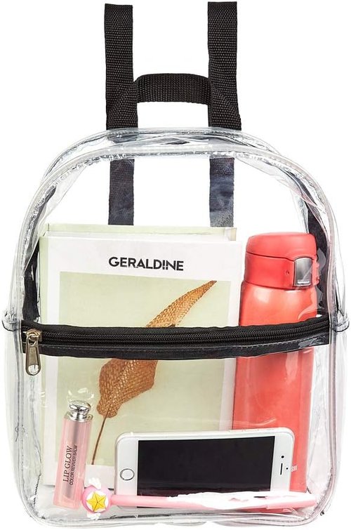Clearworld Clear Mini Backpack - Heavy Duty Cold-Resistant Transparent PVC for Work & Stadium | Black