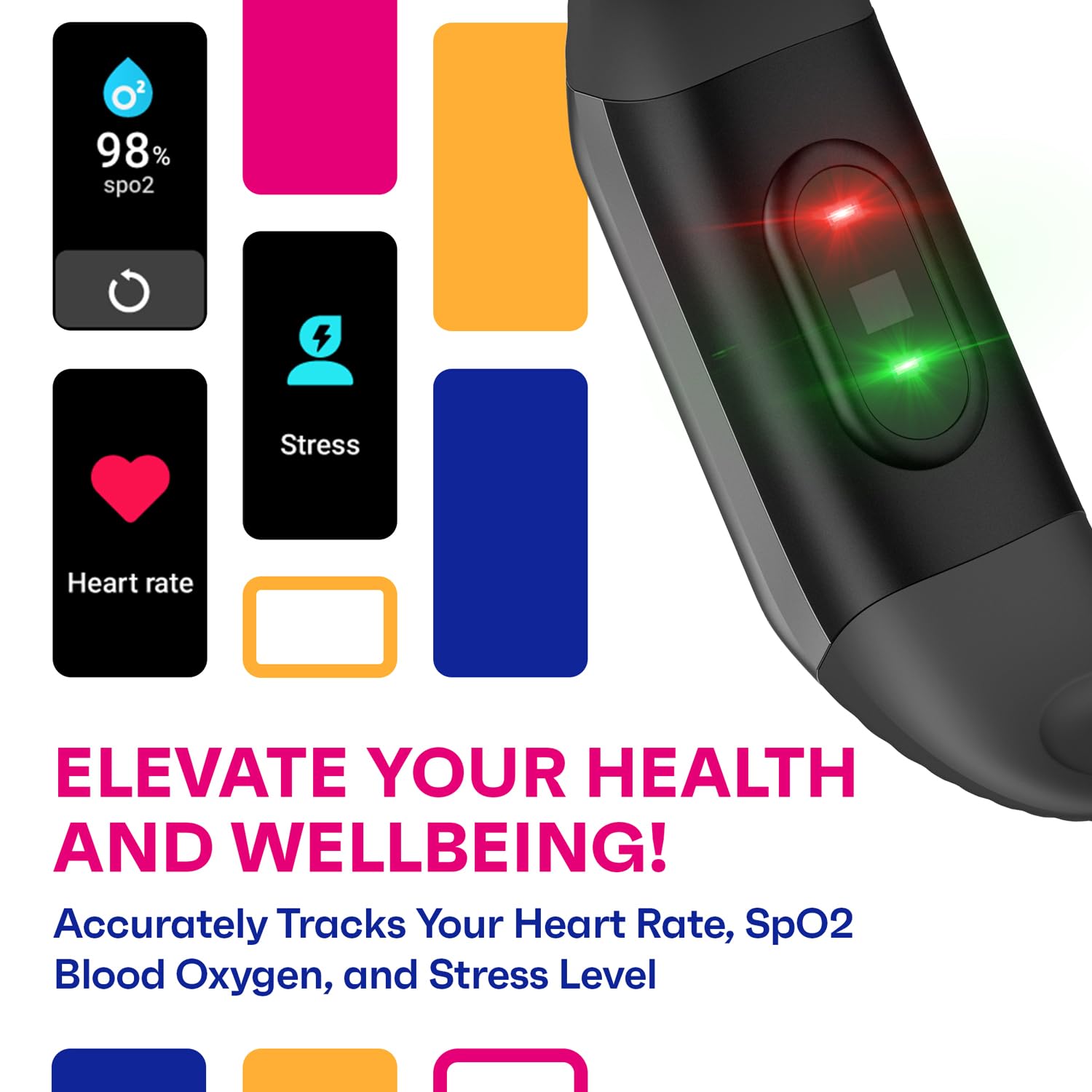 OCTANDRA Active 2 VeryFit Fitness Tracker Heart Rate SpO2 Blood Oxygen Saturation Sleep Monitor 1.05" Screen Activity Step Counter Pedometer IP68 Waterproof Smart Watches for Men Women (ID155) (Black)