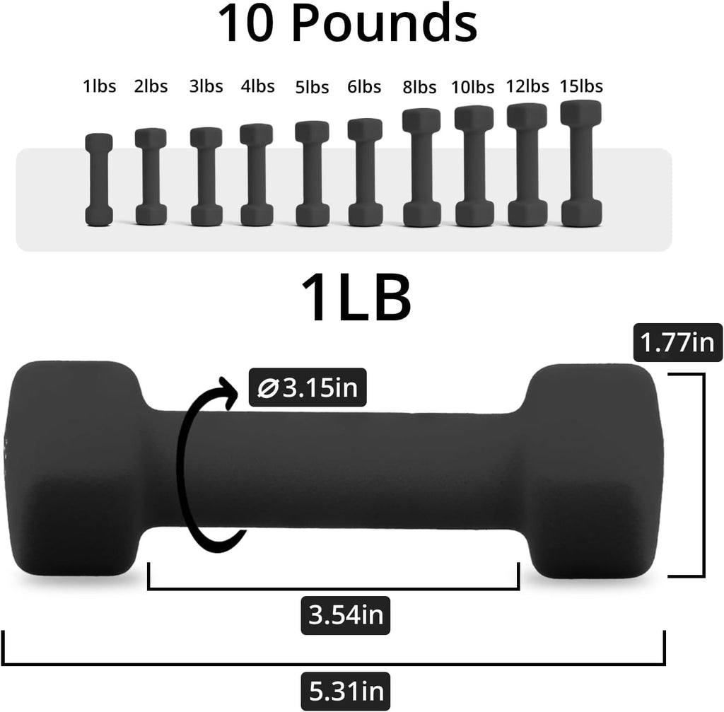 Portzon Dumbbells - Neoprene Coated Anti-Roll Hexagonal Weights | 1LB-3LB for Seniors' Home Fitness