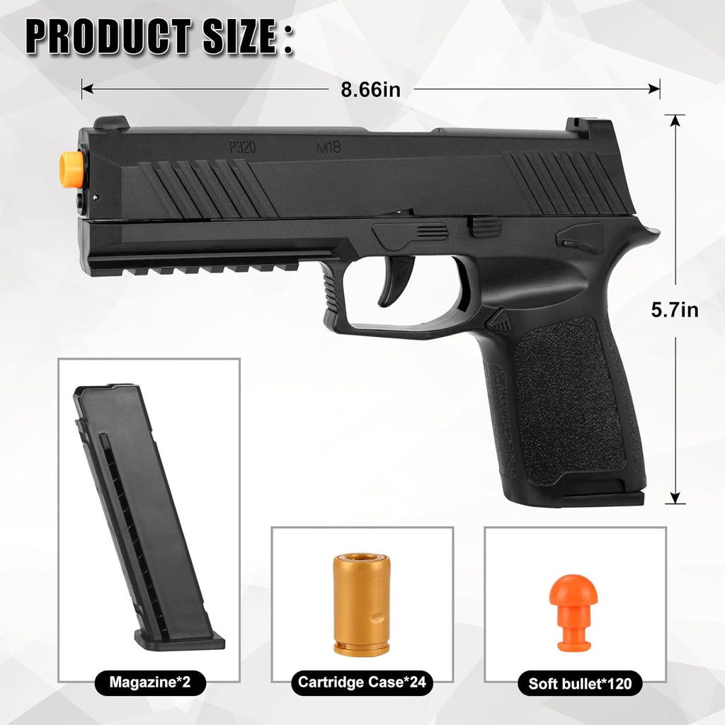 Skiennix Foam Blaster Toy Gun - Shell Ejecting Pistol with 2 Magazines & 40 Soft Bullets | Black, Perfect Birthday Gift for Kids 8+