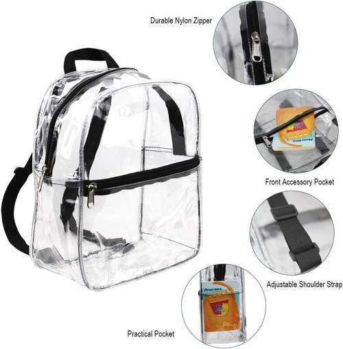 Clearworld Clear Mini Backpack - Heavy Duty Cold-Resistant Transparent PVC for Work & Stadium | Black
