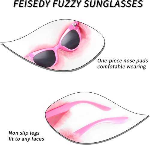 FEISEDY Cat Eye Sunglasses - Plush Fuzzy Velvet Shades for Women | Handmade Party Eyewear B2877