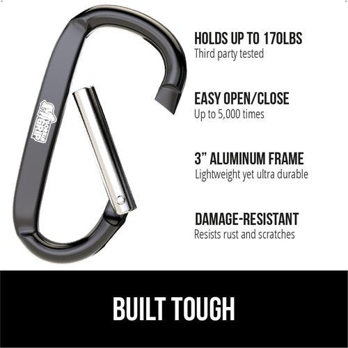 GORILLA GRIP Heavy-Duty Carabiner Clip - 3" D Ring Key Holder, Holds 170lbs, Rust & Scratch-Resistant