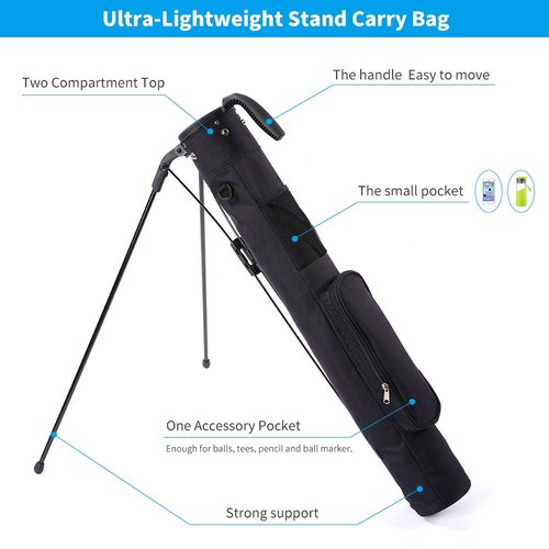 LONGCHAO Golf Bag, Lightweight Golf Club Bags with Stand and Strap, Pitch and Putt Golf Bag 2 Way Driver Golf Bags, (Black)