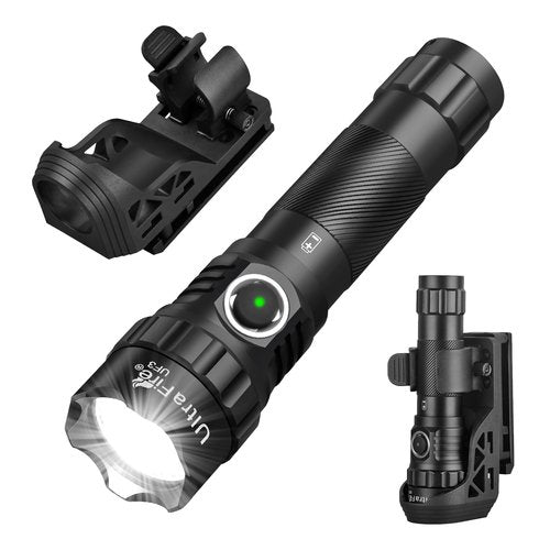 ULTRAFIRE Tactical Flashlight with Holster, 1200 High Lumen Police Flashlight with Holster for Duty Belt, Law Enforcement Flashlights with Belt Holder, Rechargeable Small LED Flash Light UF3