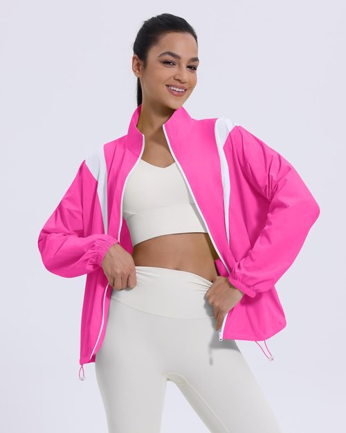 Locachy Women's Athletic Workout Jacket - Lightweight Cropped Full Zip for Running & Hiking