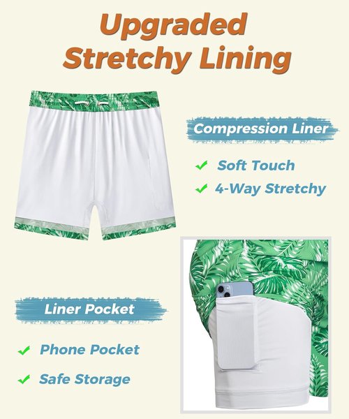 ELETOP Men's Swim Trunks - Compression Liner Bathing Suit with Zipper Pockets | Stylish Beach Shorts