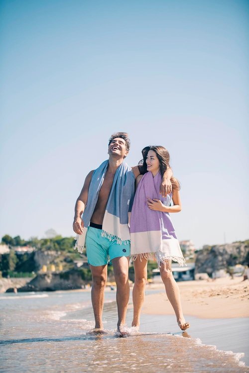 Bazaar Anatolia Turkish Beach Towel - 100% Cotton Quick Dry, Sand-Free, Oversized 71x39 in Purple