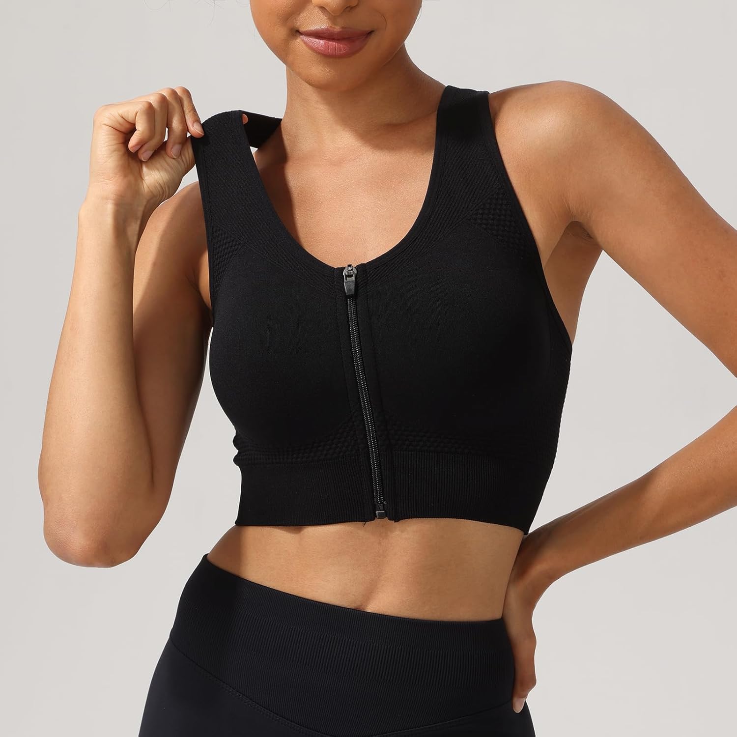 Skiennix Racerback Sports Bra - Medium Support Zipper Front for Comfortable Workouts
