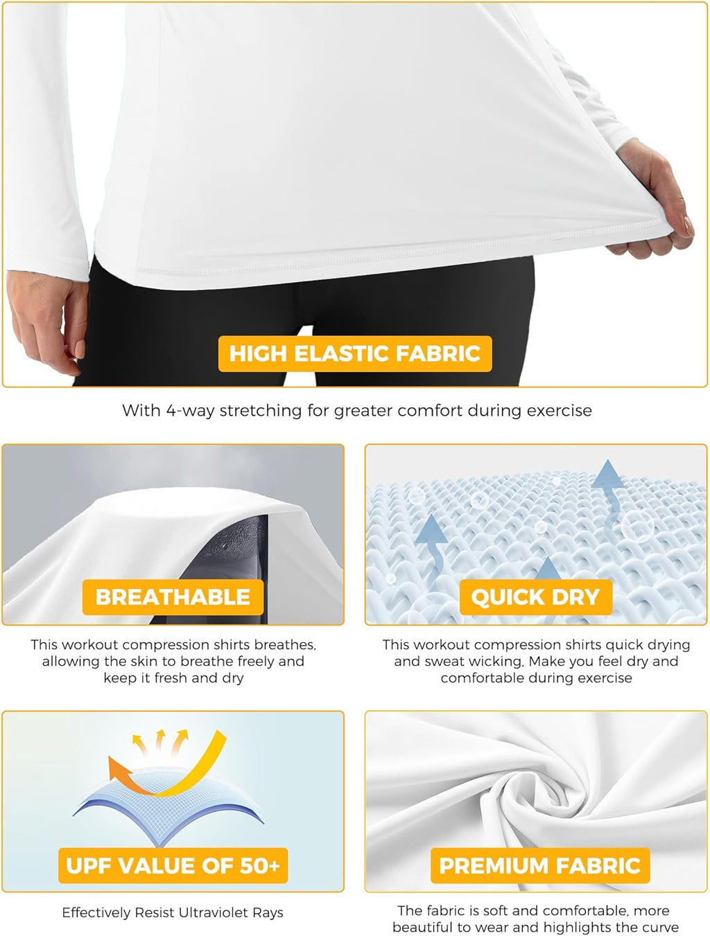 Skiennix Rash Guard for Women - UPF50+ Long Sleeve UV Protection Shirt | Quick Dry for Hiking & Swimming (Large, White)
