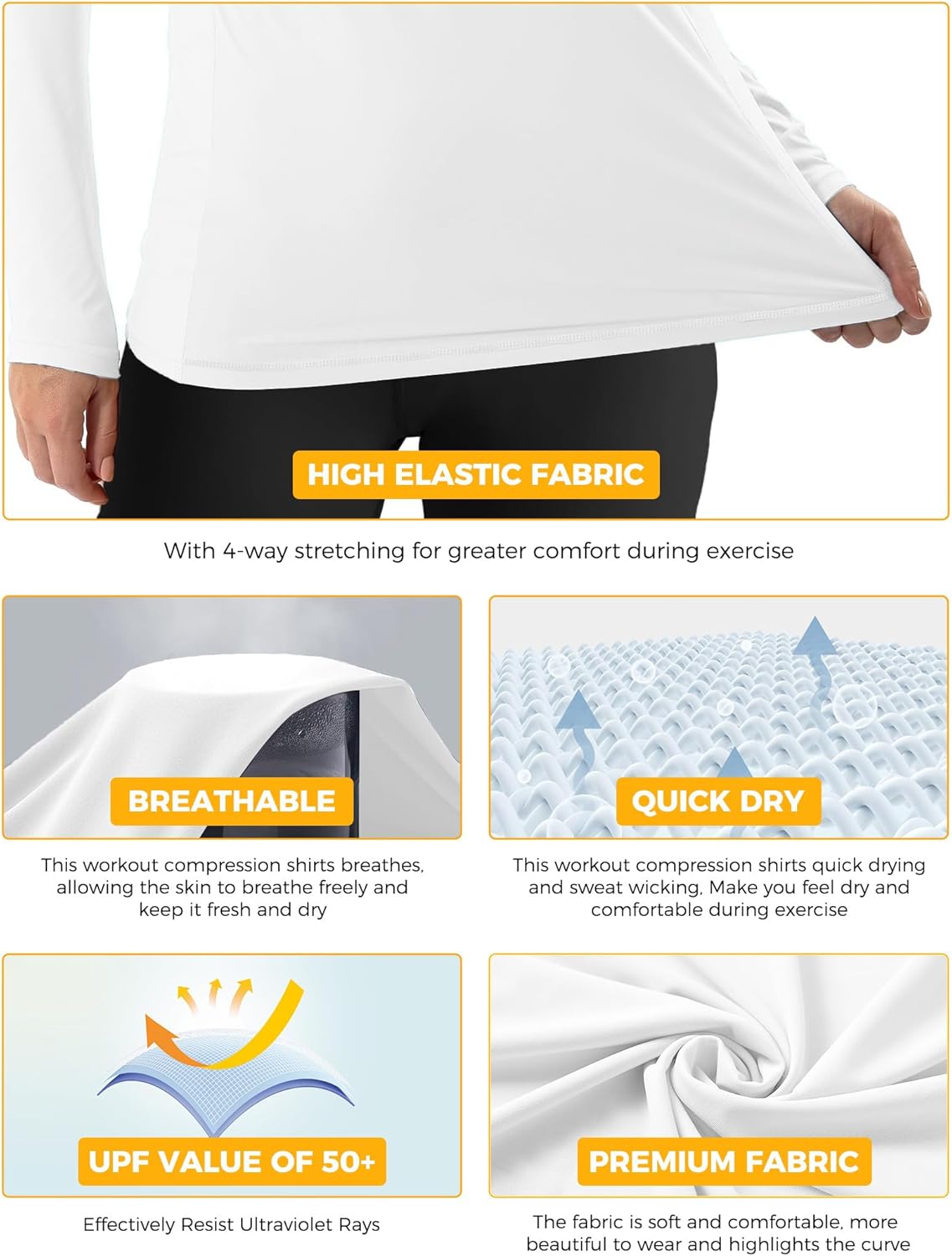 Skiennix Rash Guard for Women - UPF50+ Long Sleeve UV Protection Shirt | Quick Dry for Hiking & Swimming (Large, White)