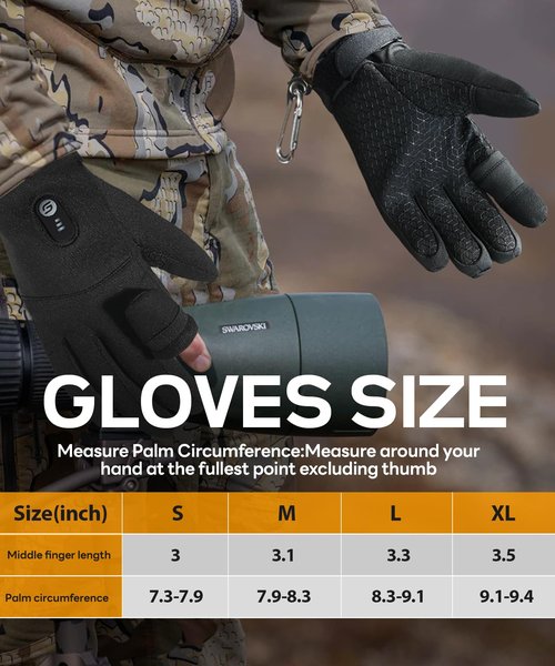 JS LifeStyle Heated Gloves for Men Women Hunting Work Rechargeable 3000mAh Battery with Light-off Fingerless Design Winter