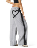 Aelfric Eden Wide Leg Sweatpants Women Baggy Graffiti Heart Lounge Pants with Pockets Grey Small