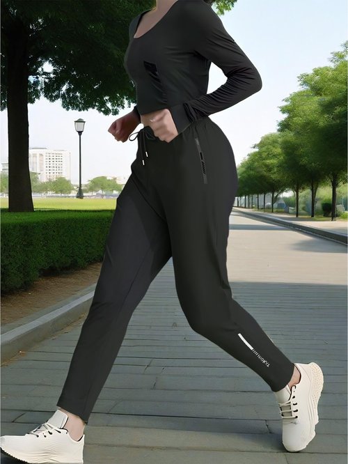 XYXYING Women's Drawstring Hiking Pants Quick Dry Stretch Loose Casual Pants with Zipper Pockets for Running Yoga Workout Black