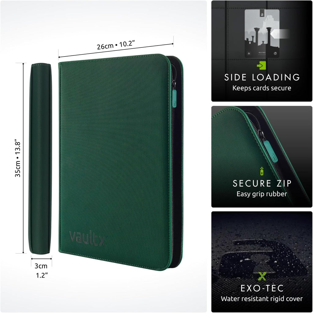Vault X 9 Pocket Trading Card Zip Binder - Premium Exo-Tec Material, Holds 360 Cards | Green