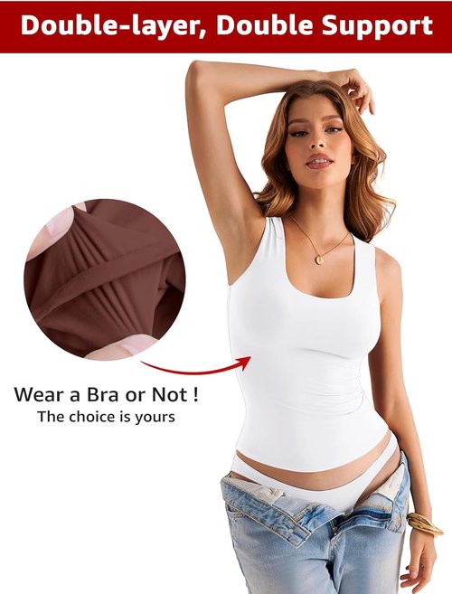 EasyGala Women's Scoop Neck Tank Tops - Double Lined Slim Fit Sleeveless Shirts for Summer Outings