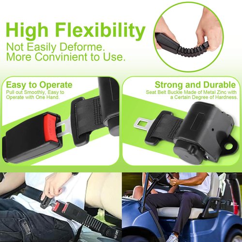LEAPGOMAX Retractable 61" DOT Seatbelts, Universal 2 Point Adjustable Seat Belts for Golf Carts EZGO, Yamaha, Club Car, ICON, Star, Zone Golf Carts, Go Kart, Forklift (2 Set)