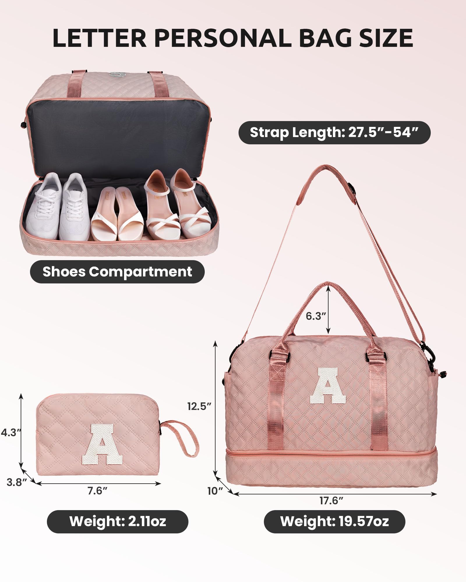 Vogewood Birthday Gifts for 4 5 6 7 8 9 10 11 12 13 14 Year Old Girls-Duffle Bag with Shoe Compartment, Personalized Weekender Bag, Overnight Bag for Women, Travel Bag with Makeup Bag (Letter J)