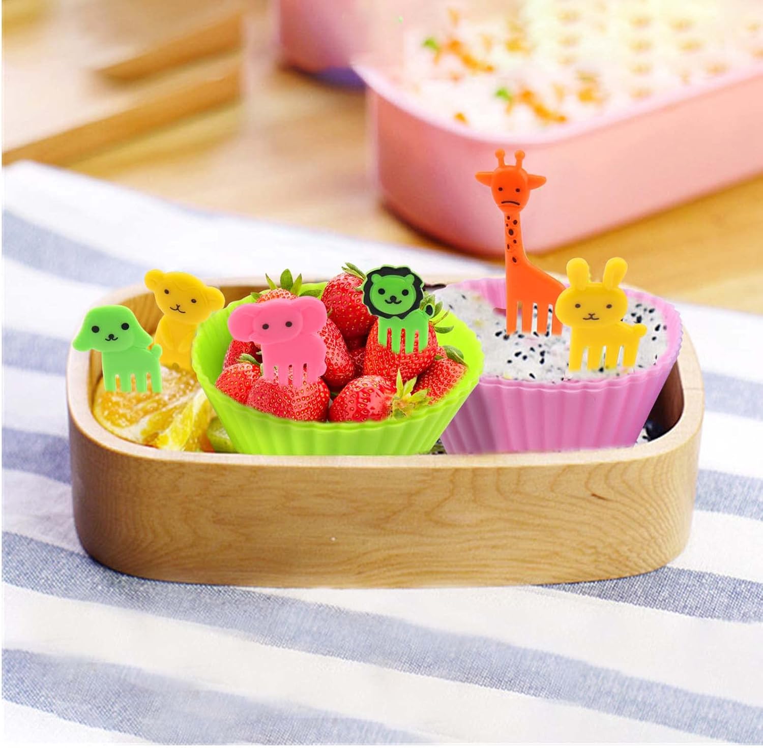 XANGNIER Silicone Lunch Box Dividers - 60 Pcs with Animal Food Picks | Reusable Bento Box Accessories for Kids