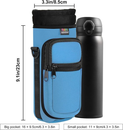 Nuovoware Water Bottle Carrier Bag - Adjustable Neoprene Pouch Holder with Shoulder Strap | Fits 25oz, 40oz, 64oz Bottles