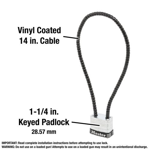 Master Lock 107DSPT Keyed Gun Lock Padlocks, 14 in cable, Steel with 1-1/8" Wide Padlock