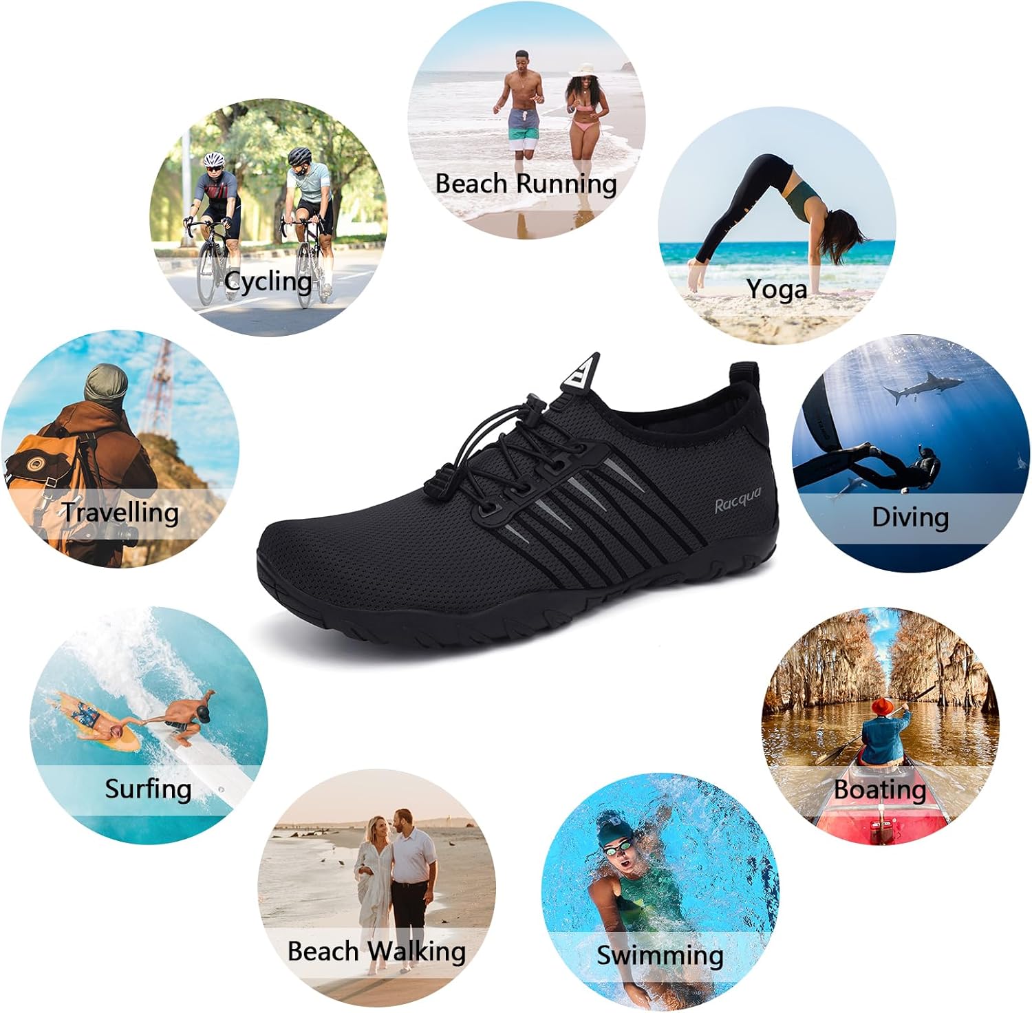 Racqua Water Shoes - Quick Dry Barefoot Aqua Sports Footwear for Men & Women | Ideal for Beach & Pool