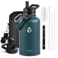 RAYMYLO Insulated Water Bottle 64 oz, Triple Wall Vacuum Stainless Steel (Cold for 48 Hrs), Leak Proof & Non-BPA, Half Gallon Water Flask Jug with Paracord Handle & Straw Spout Lids, Dark Green