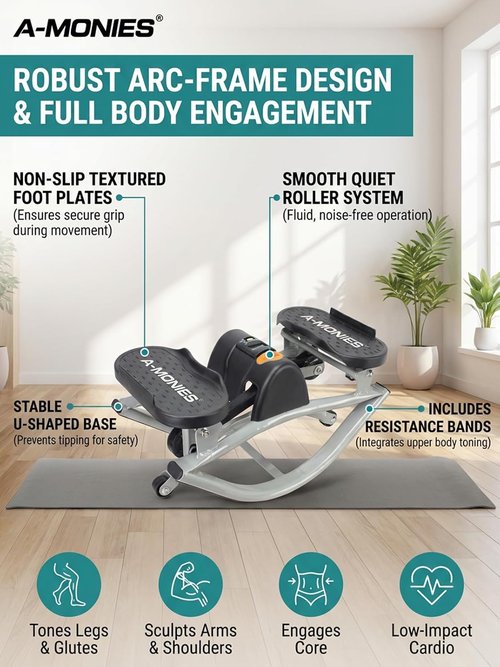 Lateral Rocking Fitness Stepper - Low-Impact Home Workout Machine for Knees & Joints | Compact Design