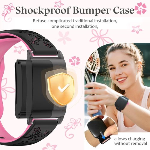 Anpzband Silicone-Bands Compatible with Whoop-Band 5.0/4.0 - Water-Proof Two-tone Engraved Floral Replacement Wristband for Whoop 4.0/5.0 Peak/One, Fitness Sport Bracelet, with Protective Case