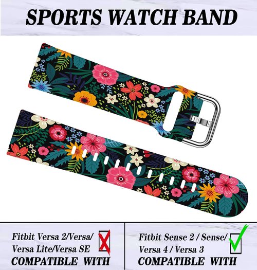 LNZLKING Sport Band Compatible with Versa 4/Versa 3/Sense 2, Elastic Replacement Wristbands Strap for Women & Men (Beautiful Floral)