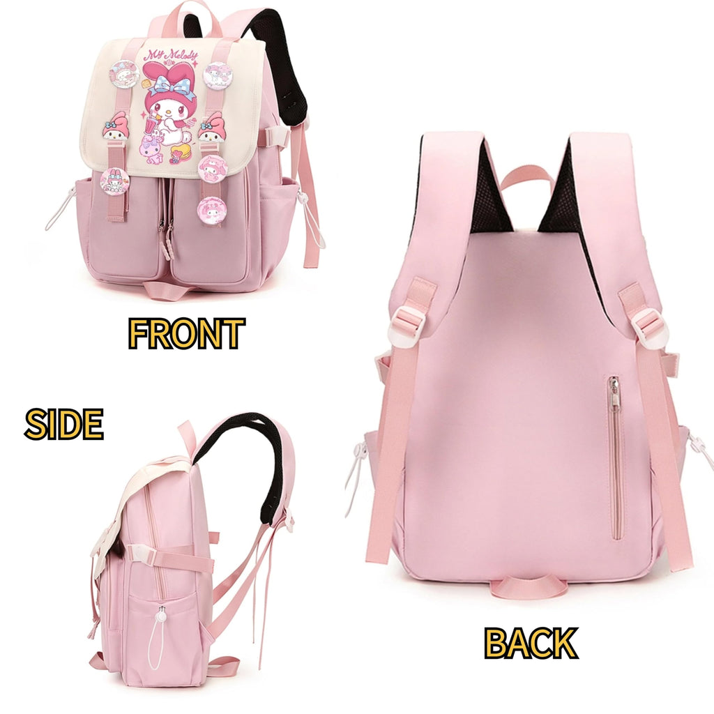 Vivixilan Kawaii Backpack with 22Pcs Accessories Anime Cartoon Anti-Theft Travel Aesthetic New Semester Gifts Bag with Cute Pin