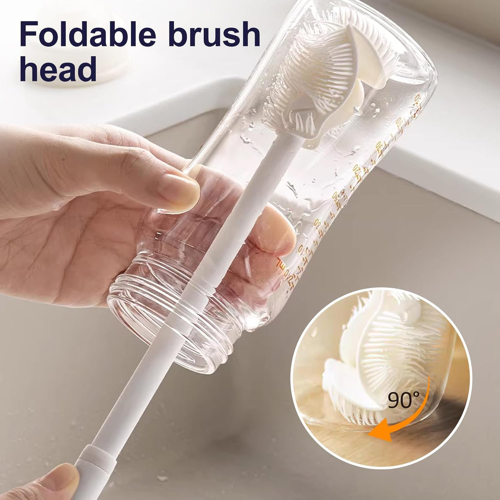Skiennix Silicone Bottle Brush - 360° Flexible Soft Bristles for Easy Cleaning | Long Handle for Narrow Neck Containers