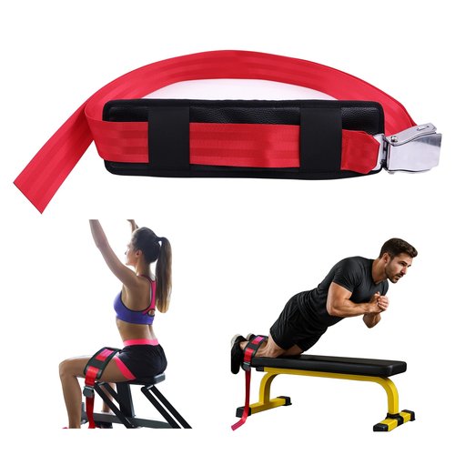 Padded Nordic Curl Bench Stabilizer Strap 66-Inch Adjustable Anchor Belt with Heavy-Duty Buckle for Lat Pulldown, Leg Extension, Dumbbell Press & Home Gym Training