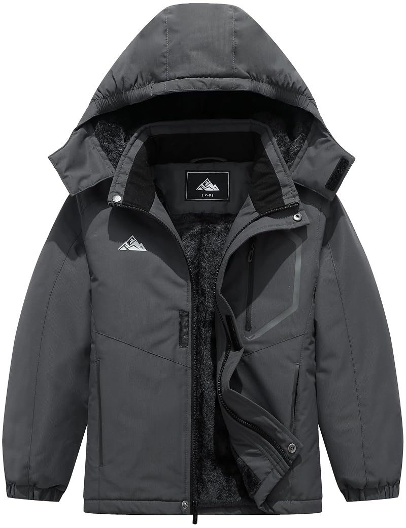 Kids Boy's Winter Ski Jacket - Dark Grey, 13-14 (QUCOOM)