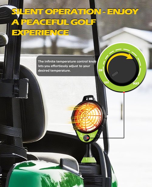 Rakiyada 48V Electric Golf Cart Heater, Upgraded Burn-Proof Grille & Infinite Temp Control & Carbon Fiber Heating, Battery Operated Heater for Club Car/Yamaha/EZGO Golf Cart Accessories