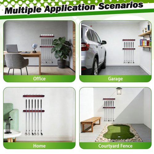 Wall Mounted Golf Club Display Rack, 2 Pack Wooden Golf Putter & Wedge Holder with 6 Secure Clips, Golf Ball Display Shelf, Premium Wall Storage & Organizer for Home, Office, Man Cave, Pro Shop